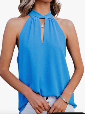 XXL Turquoise Halter Neck Sleeveless Blouse fully lined and SOFT!